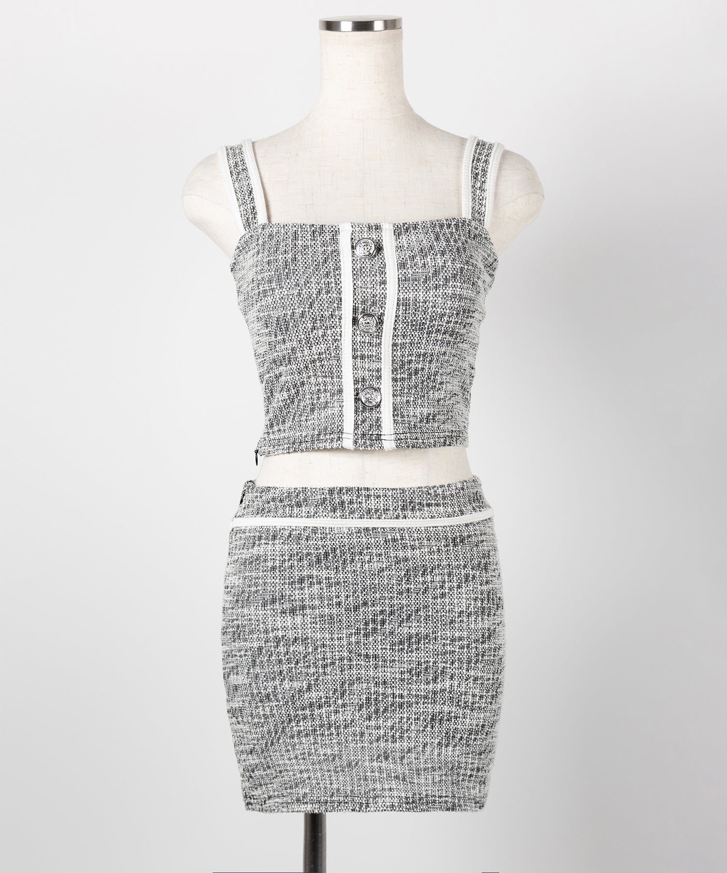 【 セットアップ】ツイードボタンショートビスチェ + ミニスカート SET / 【 SETUP 】tweed button short buister + mini skirt SET