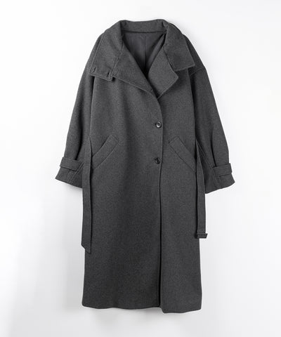 【 ウエストマークベルトSET 】2WAY スタンドカラーレディメルトントレンチロングコート / 2WAY stand collar lady melton trench long coat