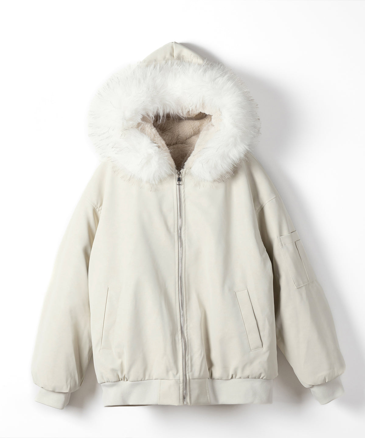 ファーフードヴィンテージフェイクレザーオーバーブルゾン / fur hooded vintage fake leather over blouson