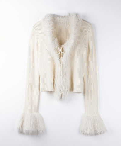 シャギーファードッキングリブニットカーディガン / shaggy fur docking rib knit cardigan