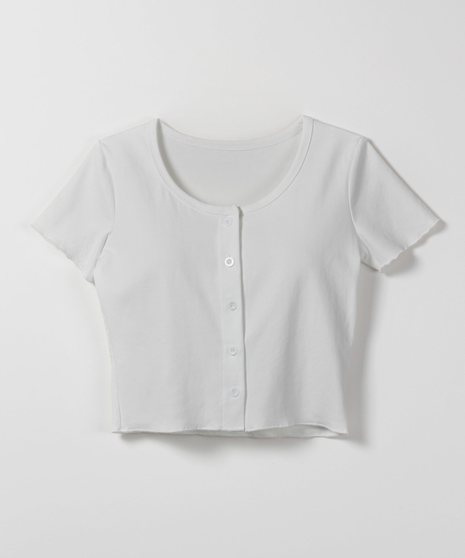 【 3color 】フロントボタン半袖メローショートTシャツ / front button mellow short Tee