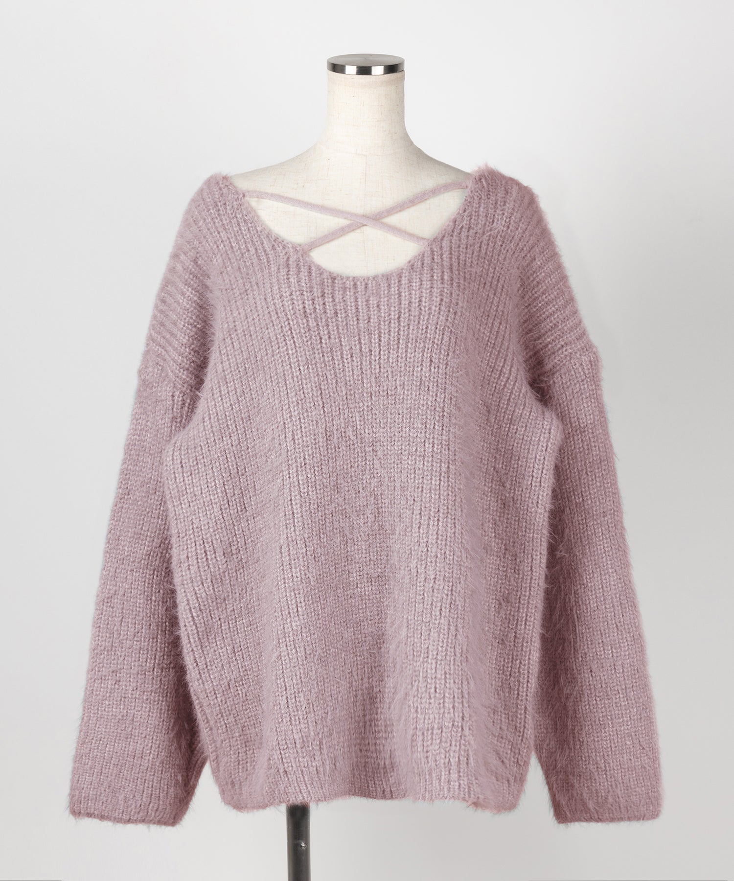 クロスストラップカットアウトルーズシャギーニット