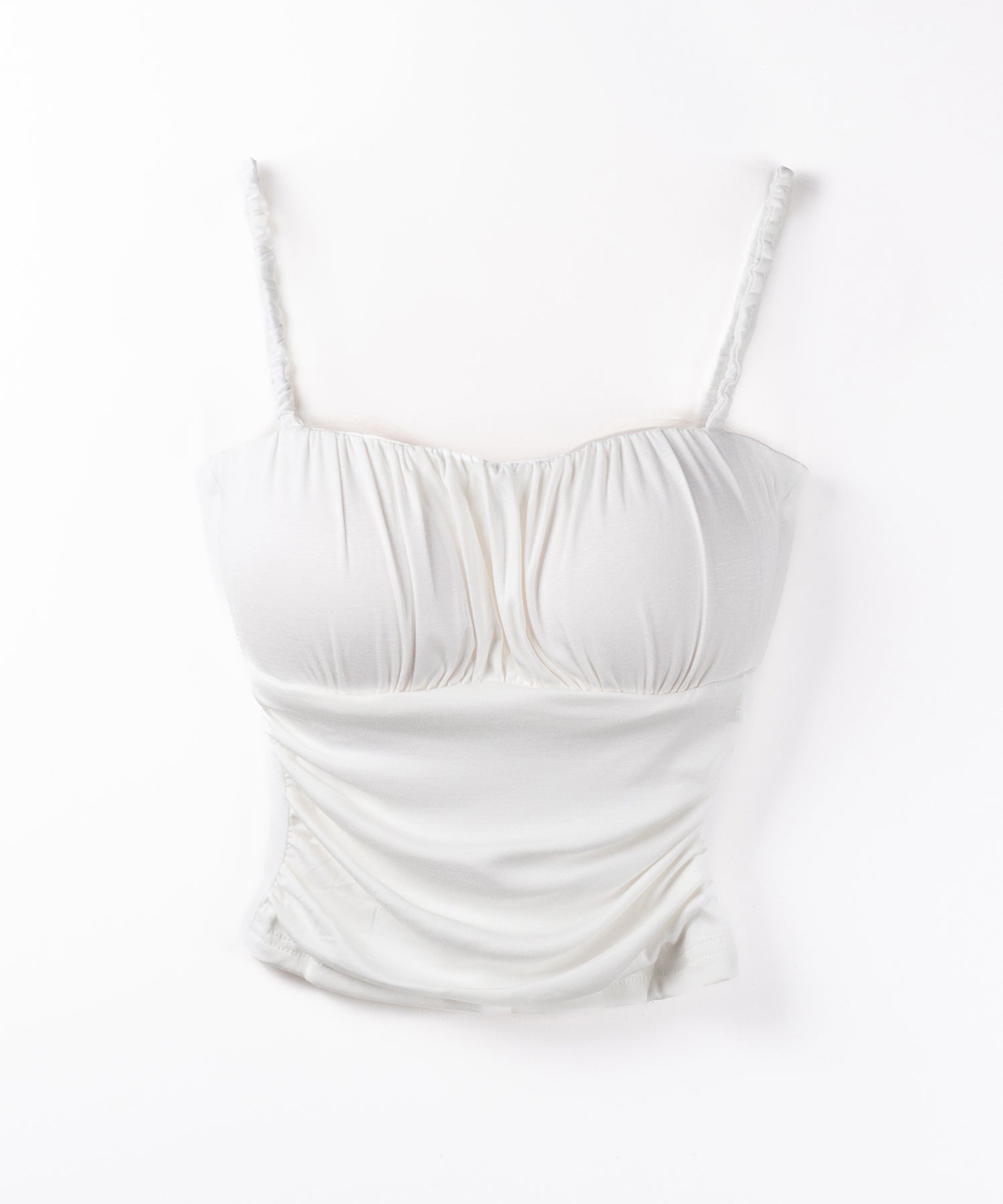 【 3color / カップ付き 】シャーリングギャザードレープキャミソール /shirring gather drape camisole