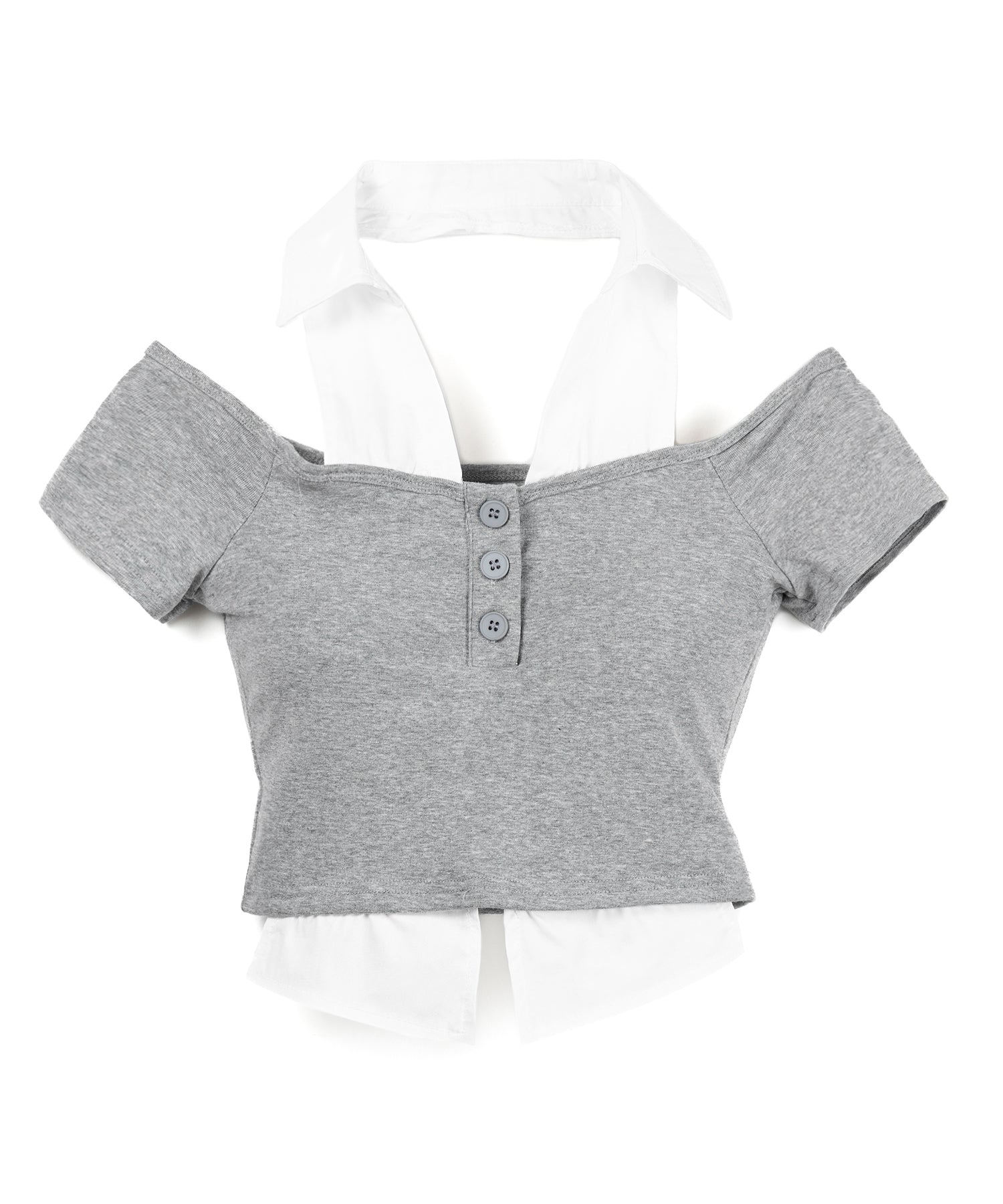 シャツレイヤードヘンリーネックカットアウトトップス / shirt layered henlyneck cutout tops