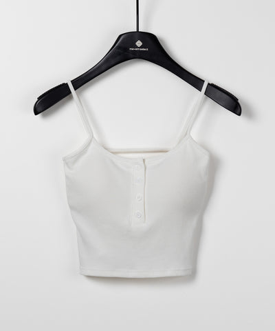 【 カップ付き 】フロントボタンヘンリーネックショートリブキャミソール / front button henry neck short rib camisole