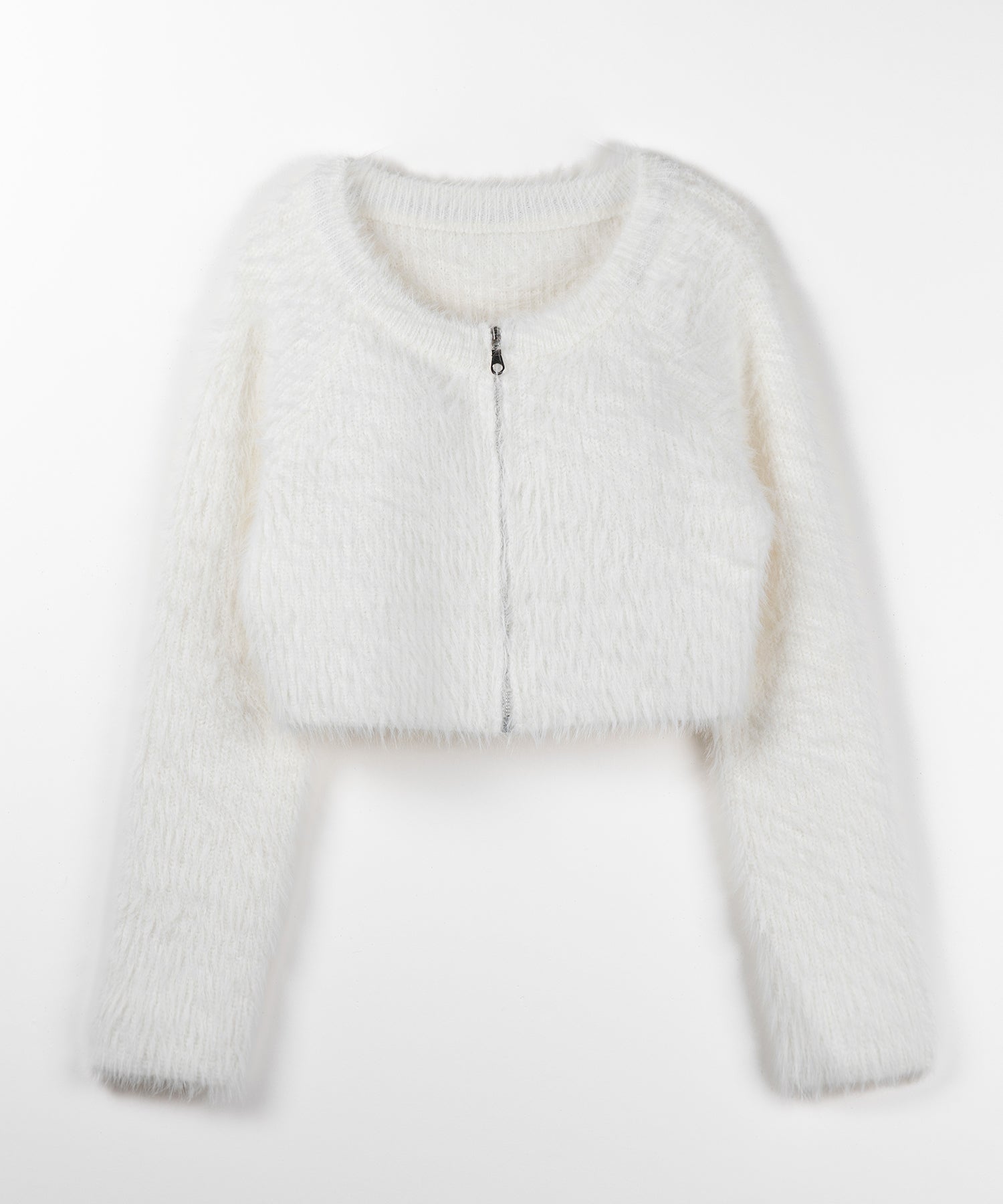 フロントジップショートシャギーニットカーディガン / front zip short shaggy knit cardigan