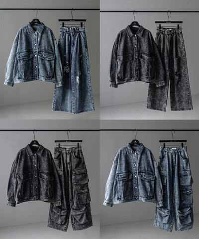 【 デニムセットアップ着用可能 】ヴィンテージケミカルブリーチボーイフレンドデニムジャケット / vintage chemical bleach boyfriend denim jacket
