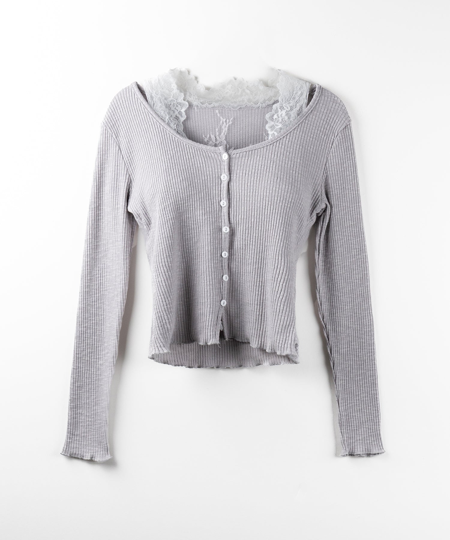 【 2点セット 】レイヤードレースシアーリブカットソーカーディガン / layered lace sheer rib cut and sew cardigan