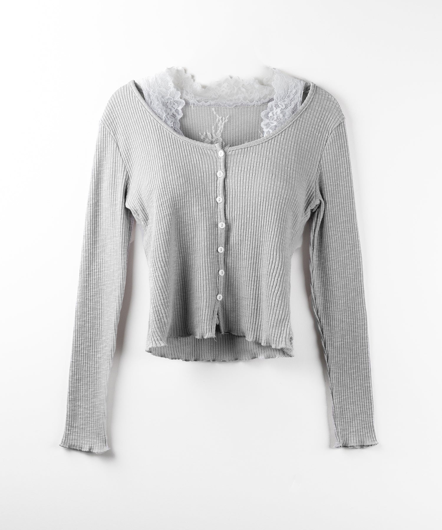 【 2点セット 】レイヤードレースシアーリブカットソーカーディガン / layered lace sheer rib cut and sew cardigan