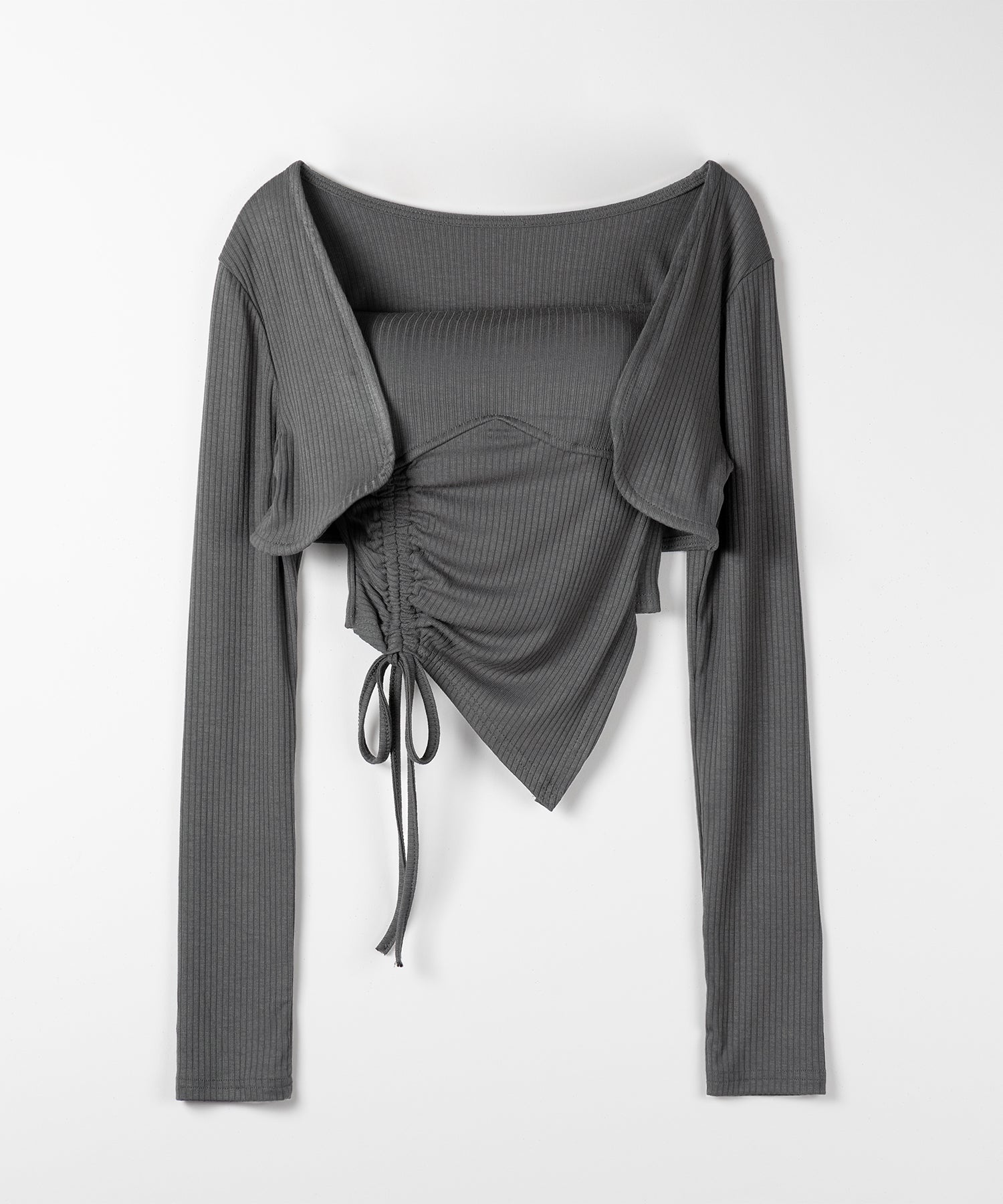 【 2点セット 】シャーリングリボンベアトップス & ショートカーディガン SET / shirring ribbon bare tops & short cardigan SET