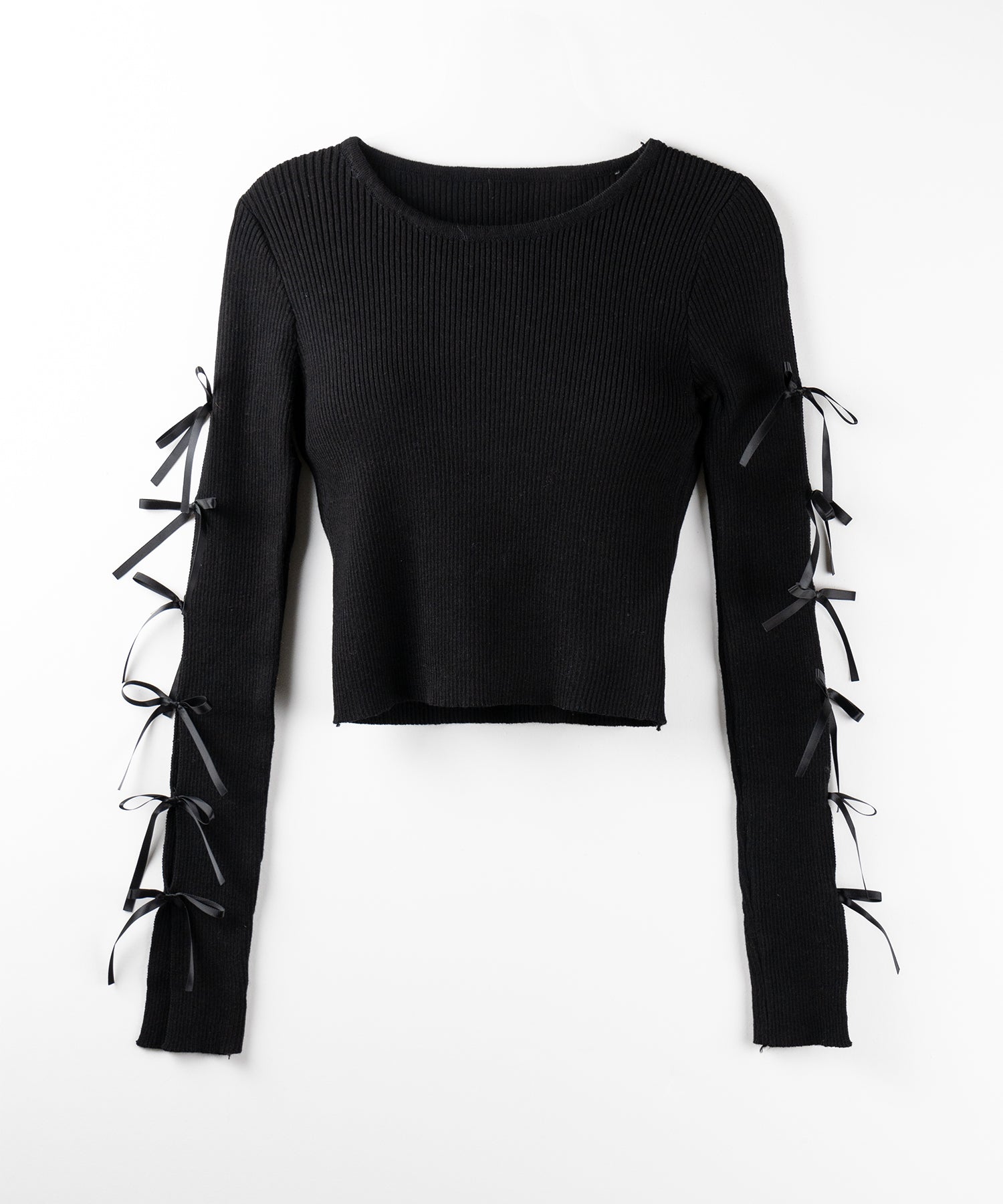 【 2color 】カットアウトリボンショートリブニット / cut out ribbon short rib knit
