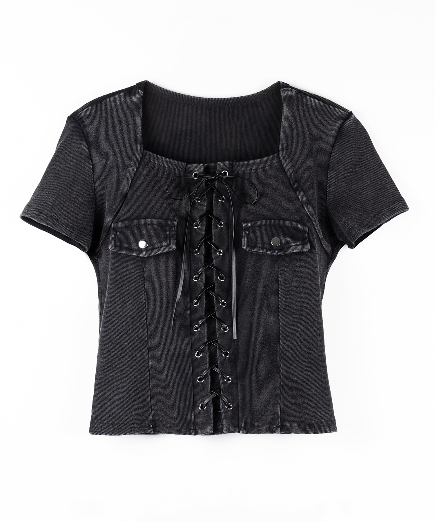 ヴィンテージレースアップスクエア半袖Tシャツ / vintage laceup square T-shirts