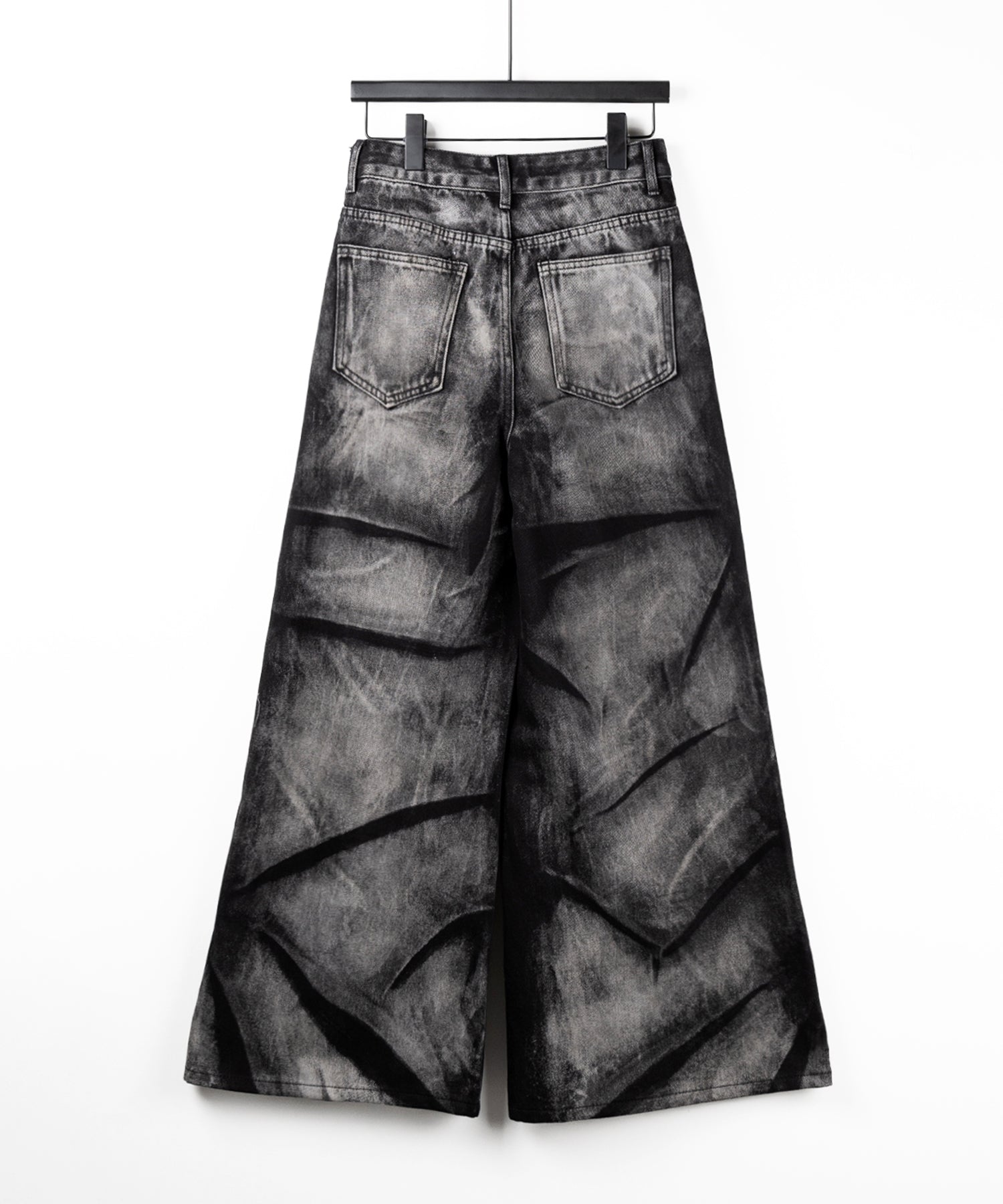 【 4size 】CRACKクラッシュヘビーブリーチブラックワイドデニム / CRACK crash heavy bleach black wide denim