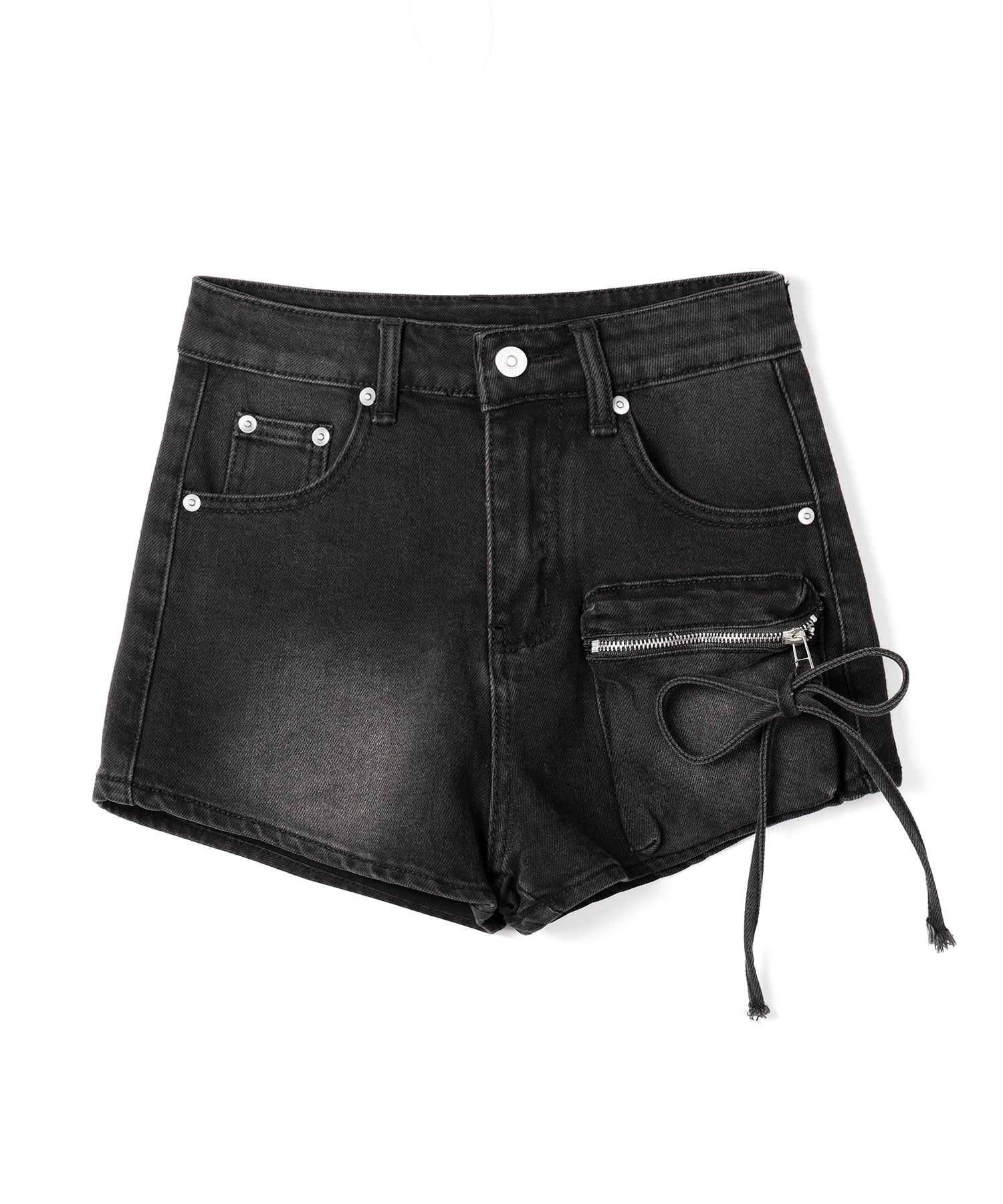 リボンストリングカーゴポケットデニムショートパンツ/ribbon string cargo pocket denim short pants