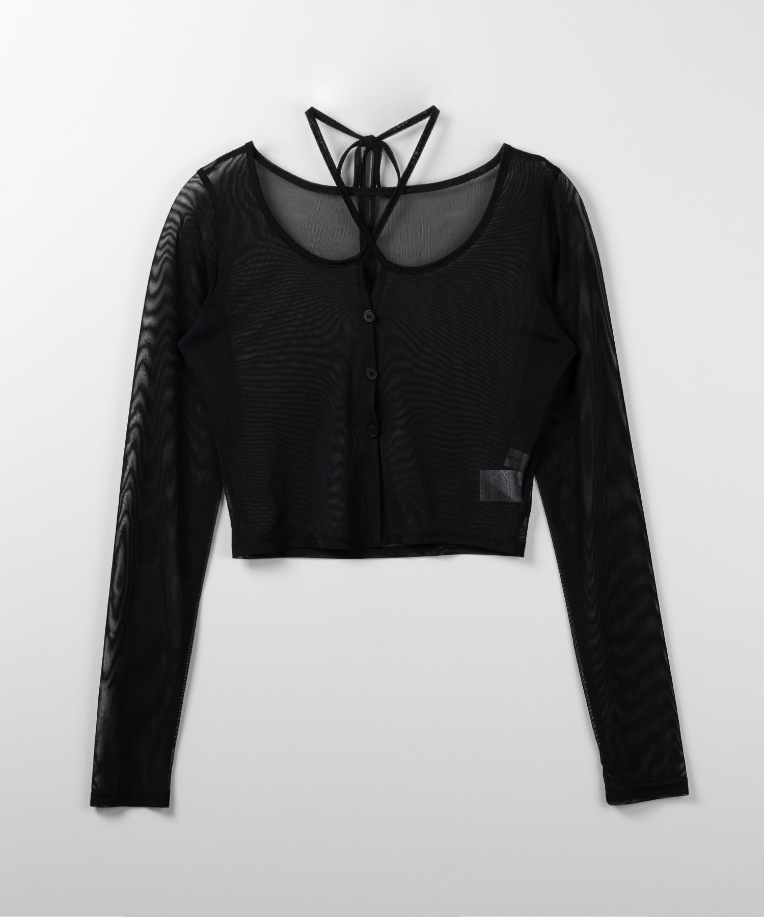 【 3color / 2WAY 】クロスストラップリボンシアーショートカーディガン / cross strap ribbon sheer short cardigan