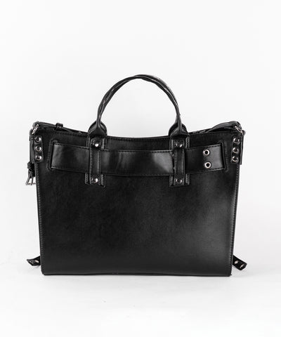 【 ショルダーストラップ付き2WAY 】アイレットベルトジップアップスクエアフォルムハンドバッグ / ( 2WAY ) eyelet belt zipup square form handbag