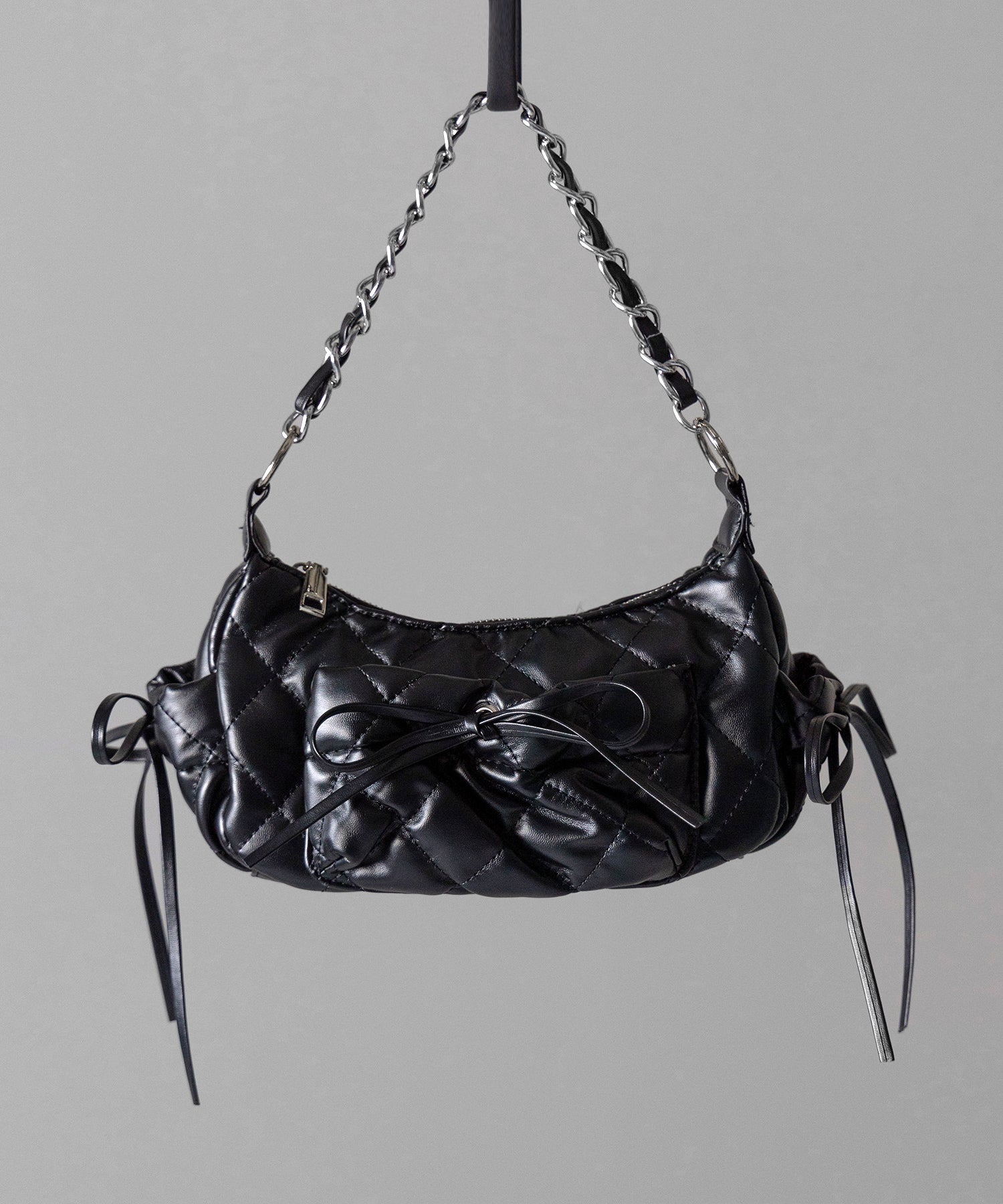 【 3color /2WAY 】ストラップリボンキルティングチェーンショルダーバッグ / strap ribbon quilted chain shoulder bag