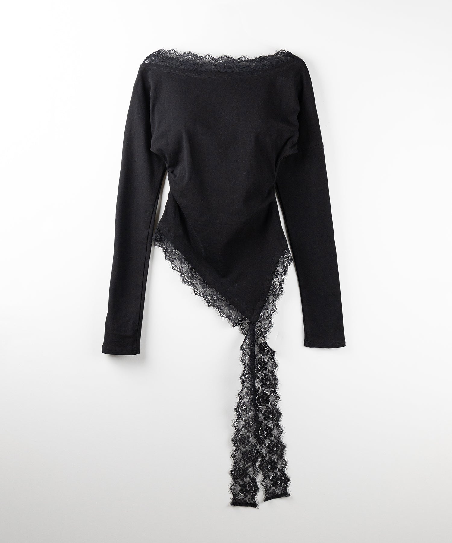 【 2color 】ワンショルダーレースドッキングアシンメトリートップス / one shoulder lace docking asymmetry tops