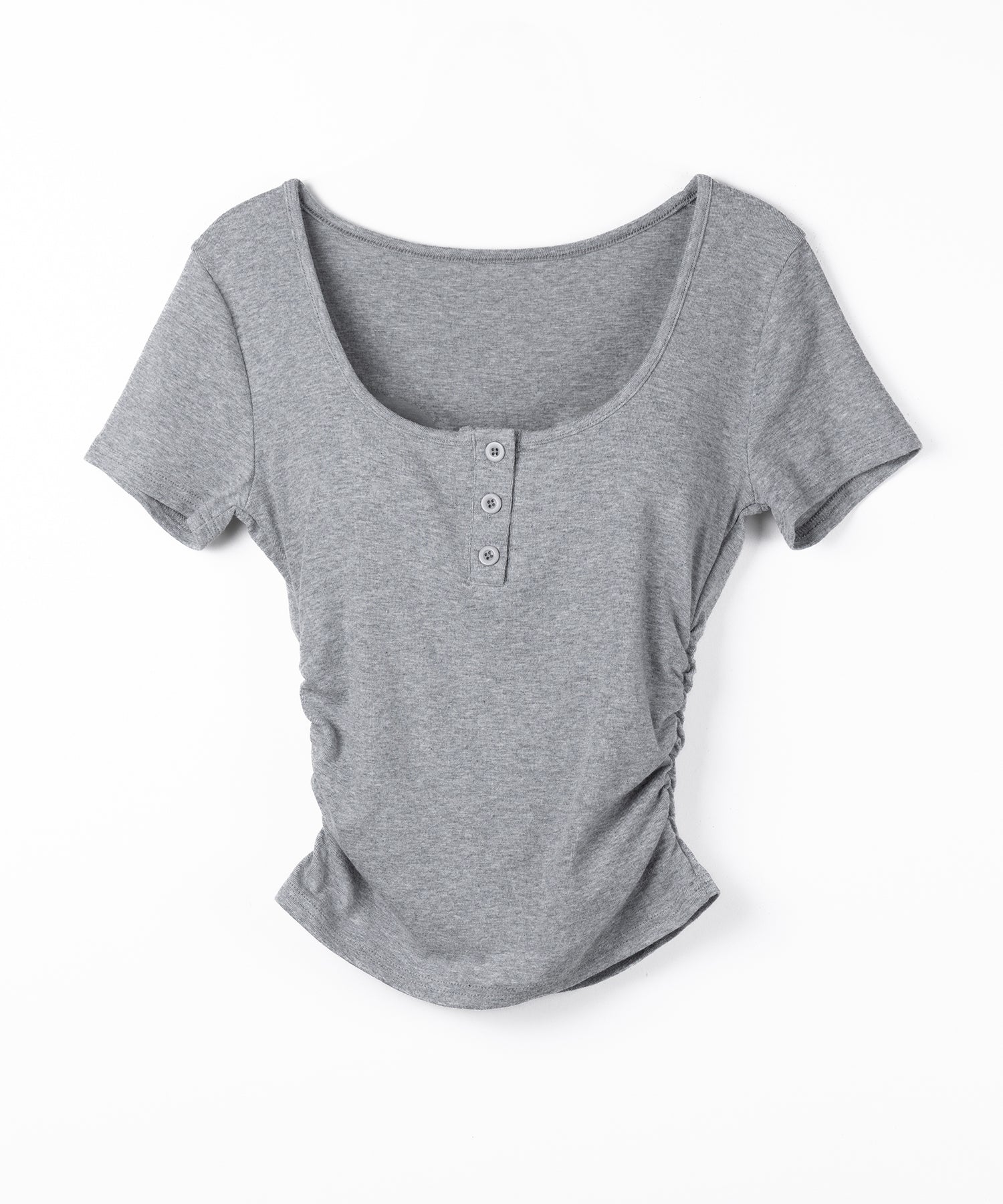 ヘンリーネックスクエアギャザー半袖Tシャツ /henley neck square gather short sleeve T-Shirt