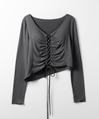 レースアップショートスリムカットソートップス / lace up short slim cut and sew tops