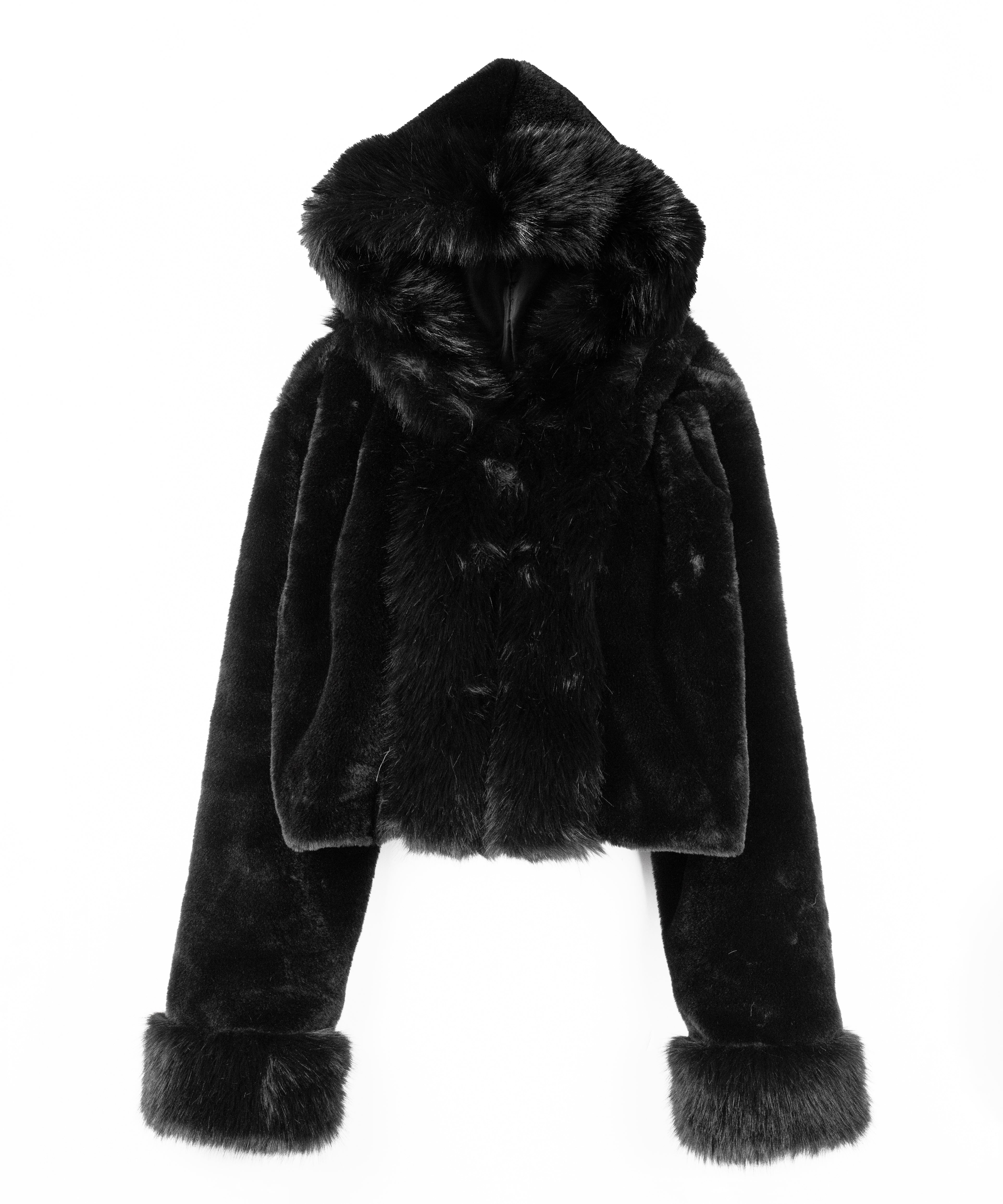 フェイクファーフードレディーショートコート / fake fur hoodec lady short coat