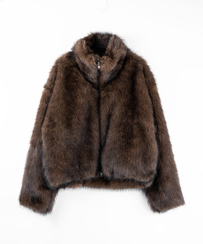 ダブルジップスタンドカラーミックスファージャケット / double zip stand collar mix fur jacket