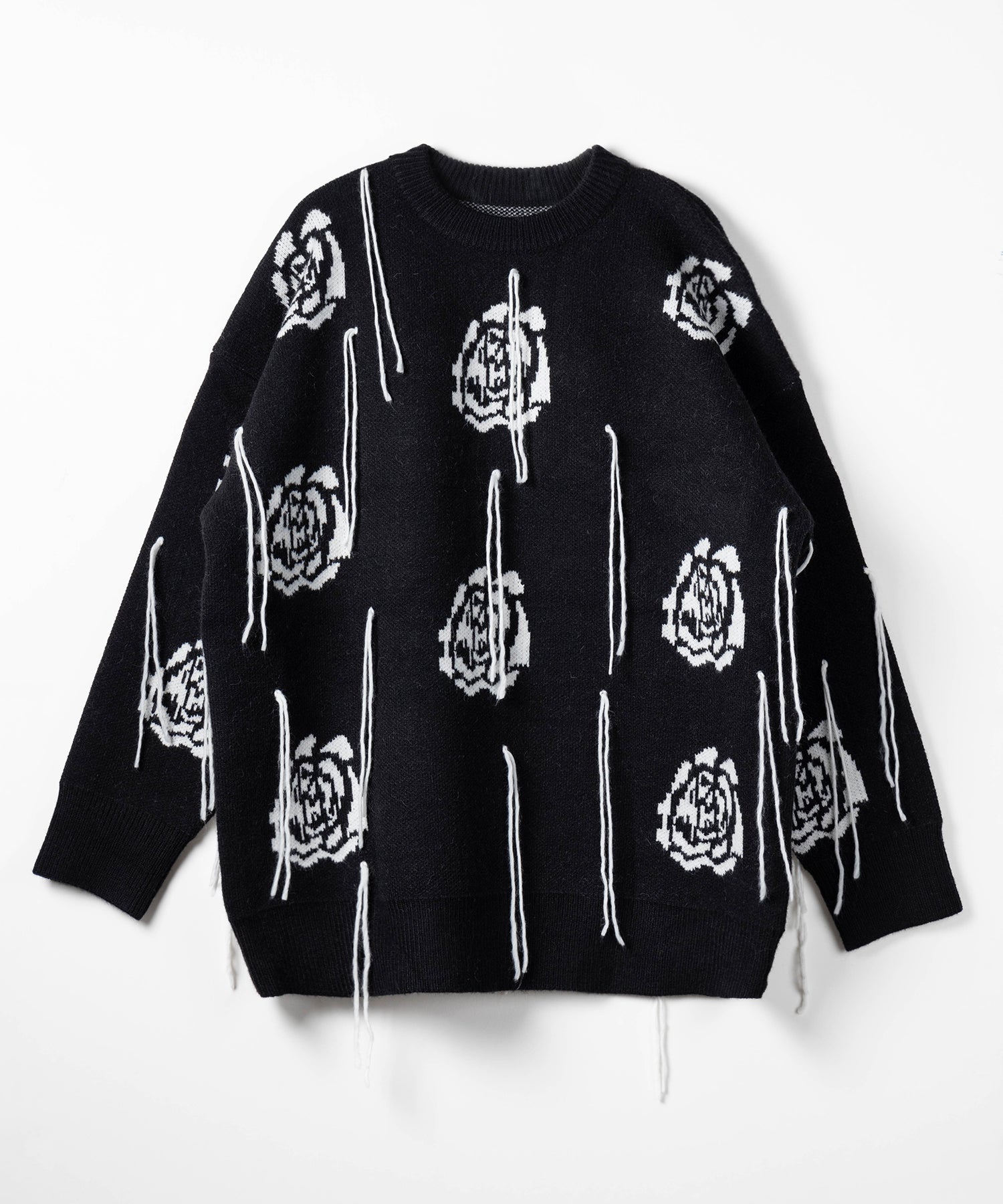 バラジャガードフリンジビッグシルエットニット / rose jacquard fringe big silhouette knit
