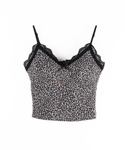 【 2点セット 】ドッキングレースレオパードキャミソール + カーディガン SET / docking lace leopard camisole + cardigan SET