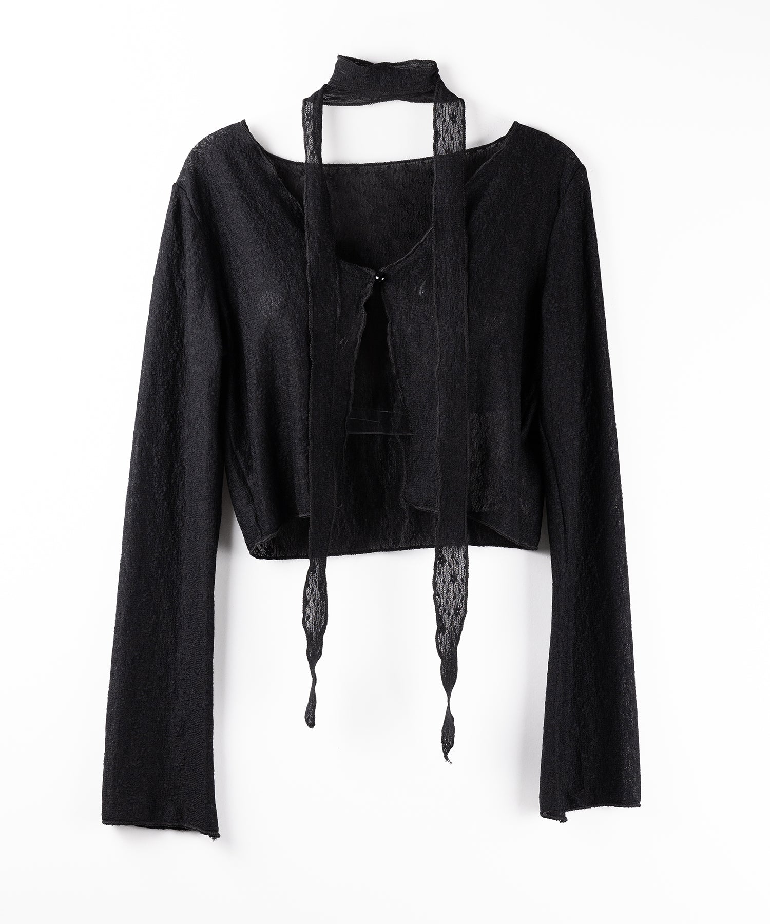 【 2color / 2WAY 】チョーカーロングタイ付きショートシアーカーディガン / choker long tie set short sheer cardigan
