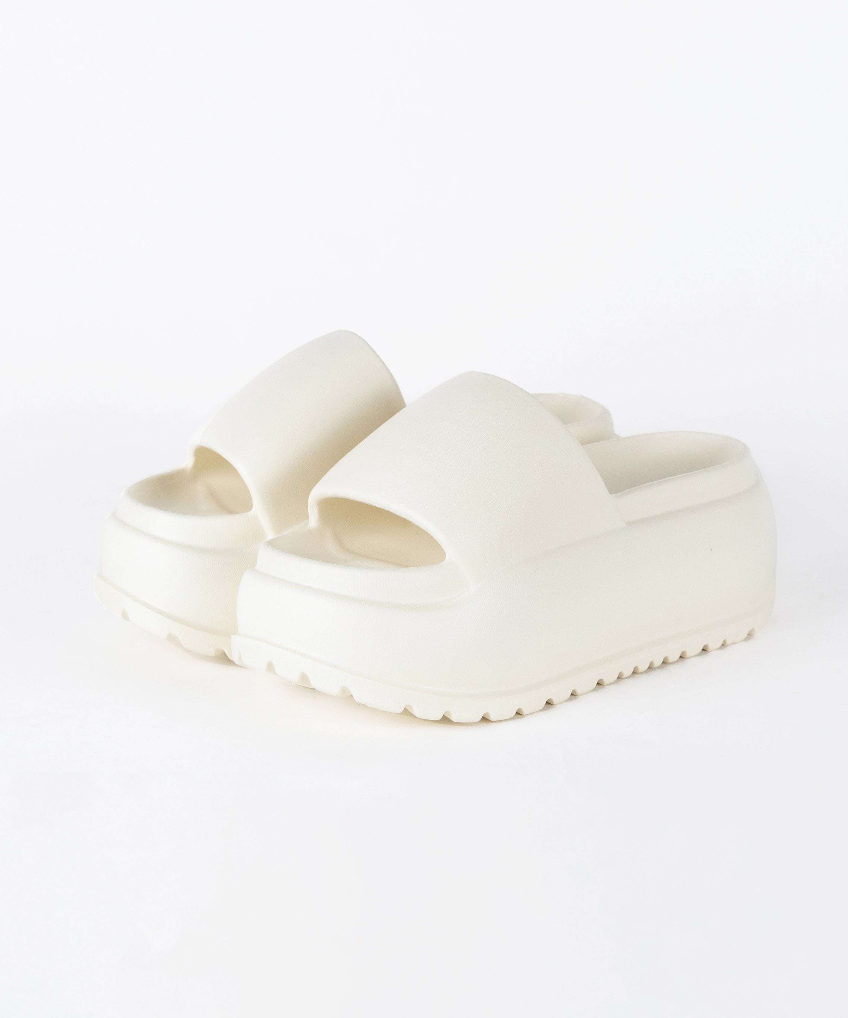 厚底ボリュームソールパフィースライドサンダル/platform volume sole puffy slide sandals