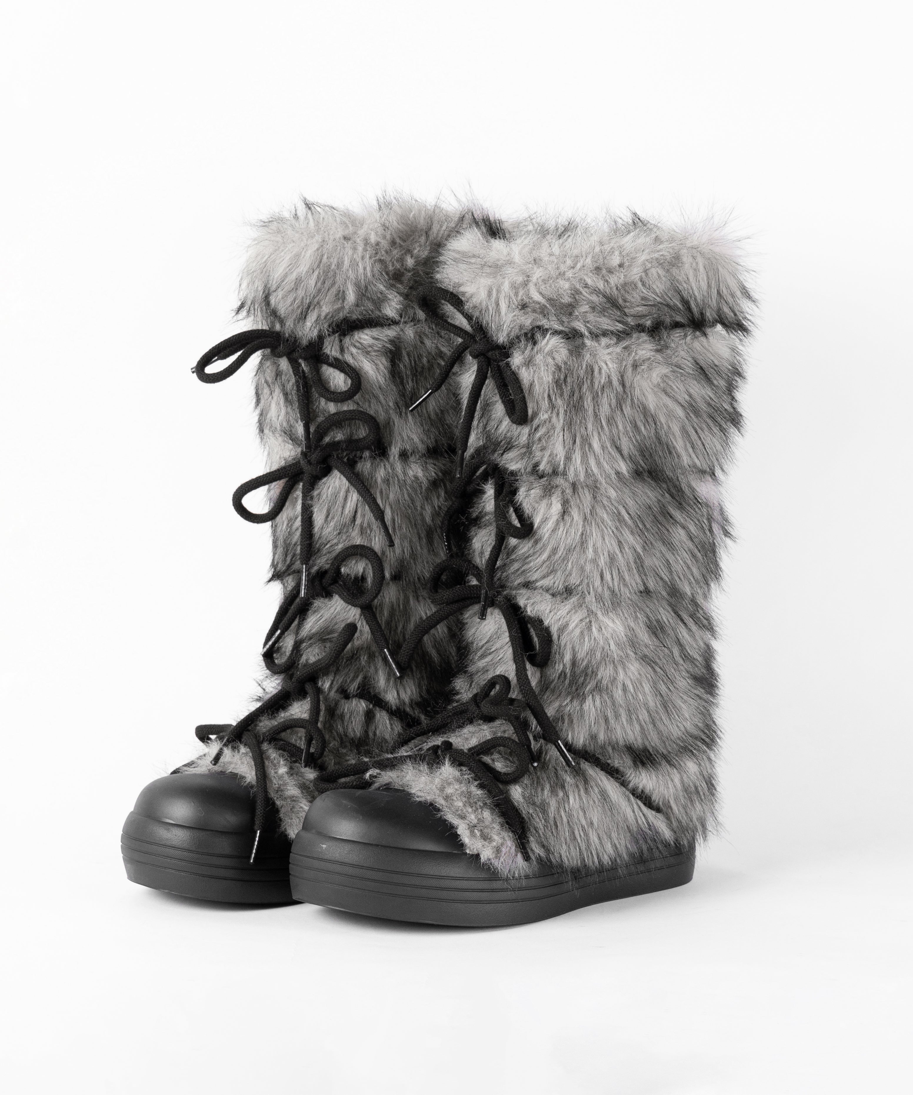 ボリュームフェイクファーレースアップロングブーツ / volume fake fur laceup long boots