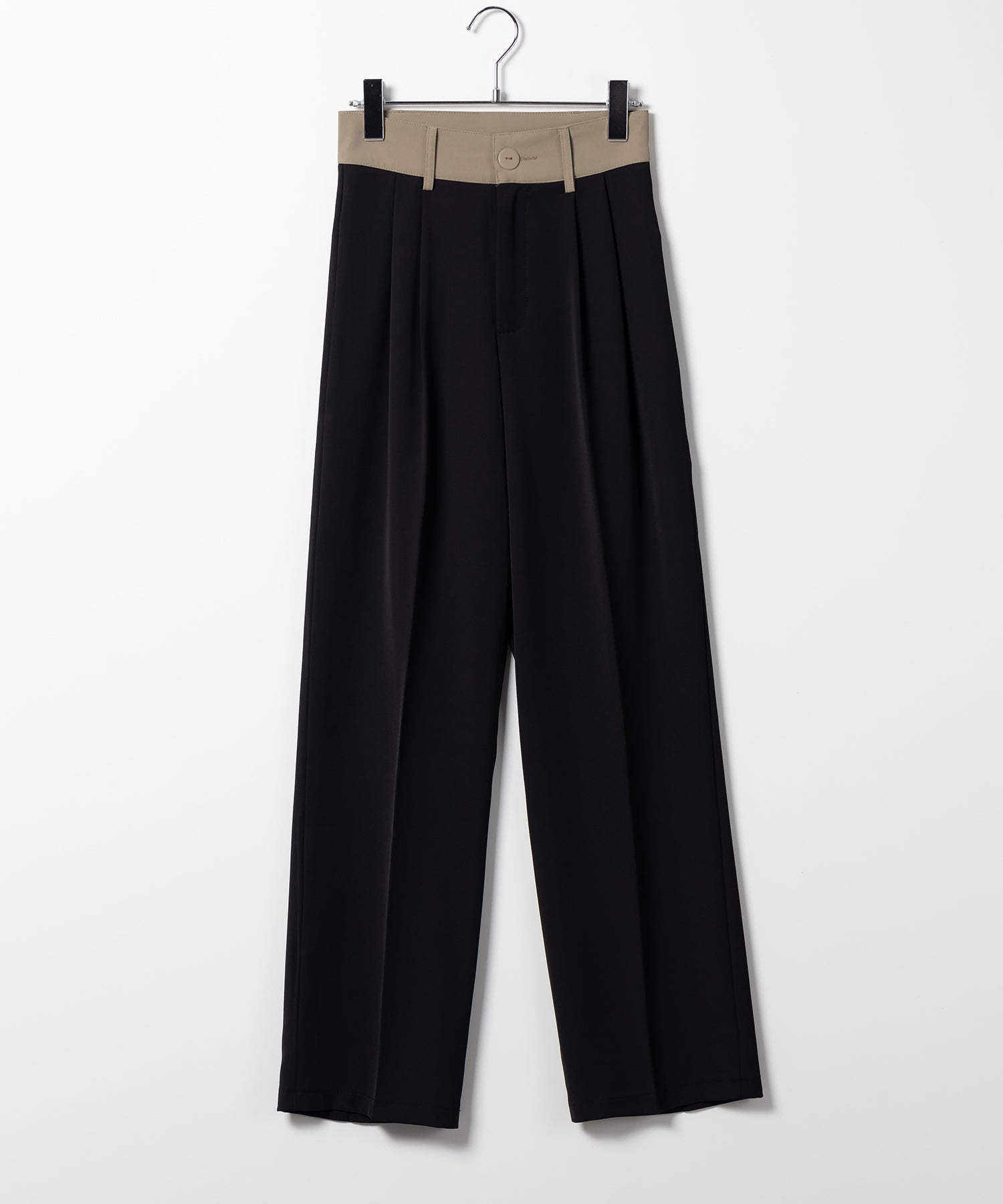 【 5SIZE 】バイカラー太ベルトハイウエストタックスラックス