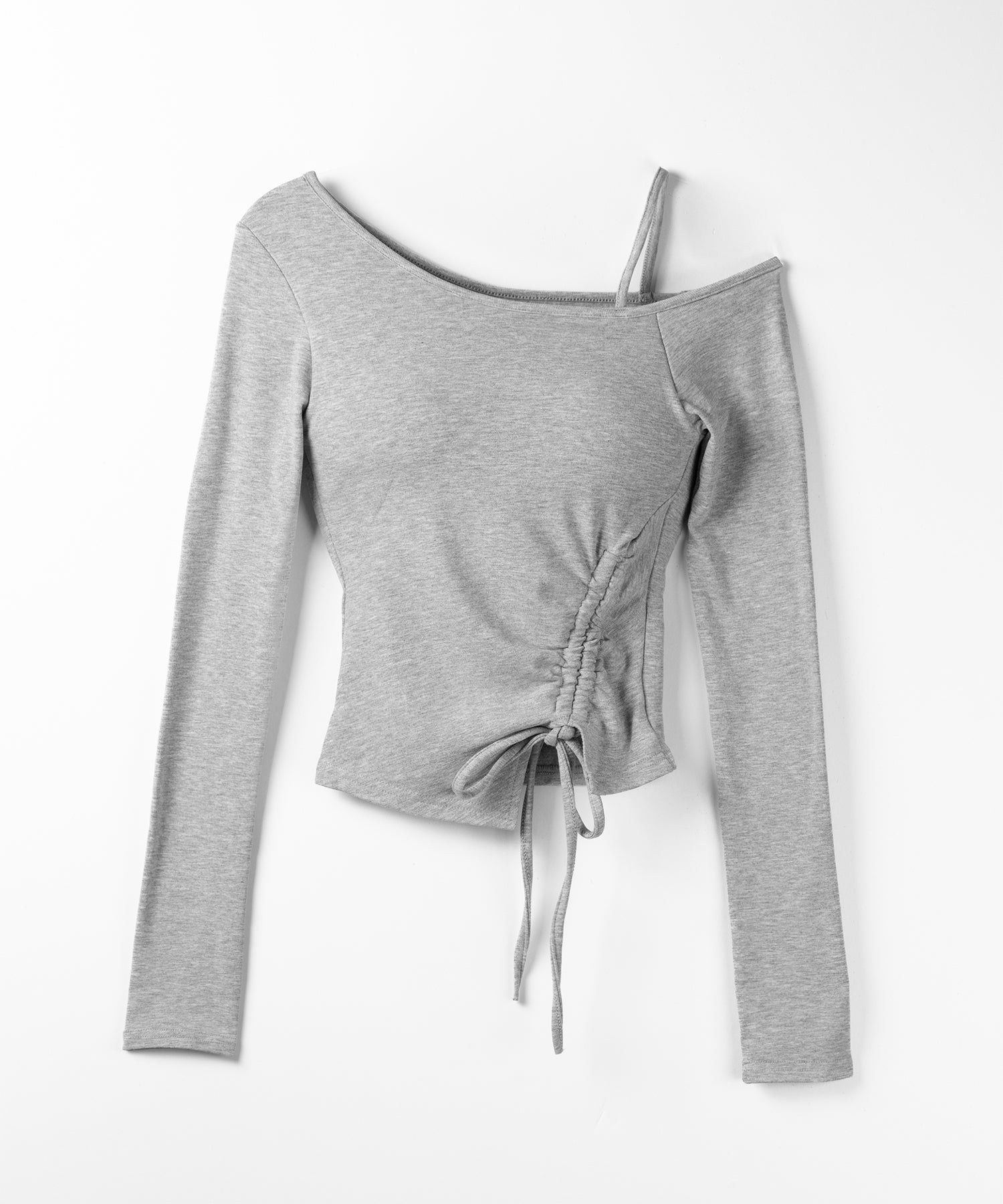 【 裏起毛 / カップ付 】サイドシャーリングリボンワンショルトップス / side shirring ribbon one shoulder tops