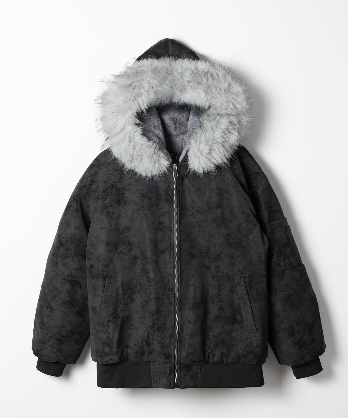 ファーフードヴィンテージフェイクレザーオーバーブルゾン / fur hooded vintage fake leather over blouson