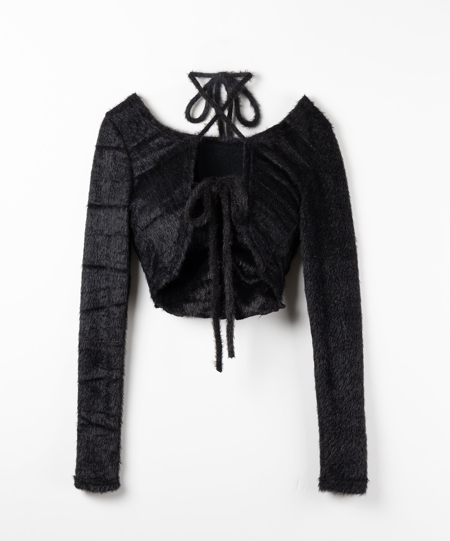 【 2点セット 】シャギーリボンベアトップス & ショートシャギーカーディガン SET / Shaggy ribbon bare tops & short shaggy cardigan