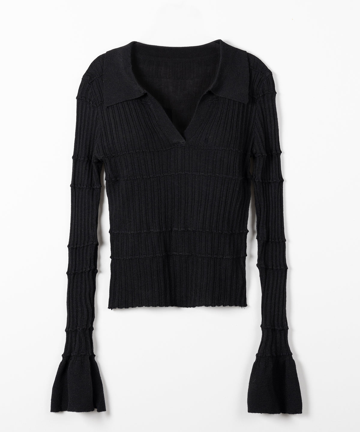 スキッパーネックスリムリブニットトップス / skipper neck slim rib knit tops