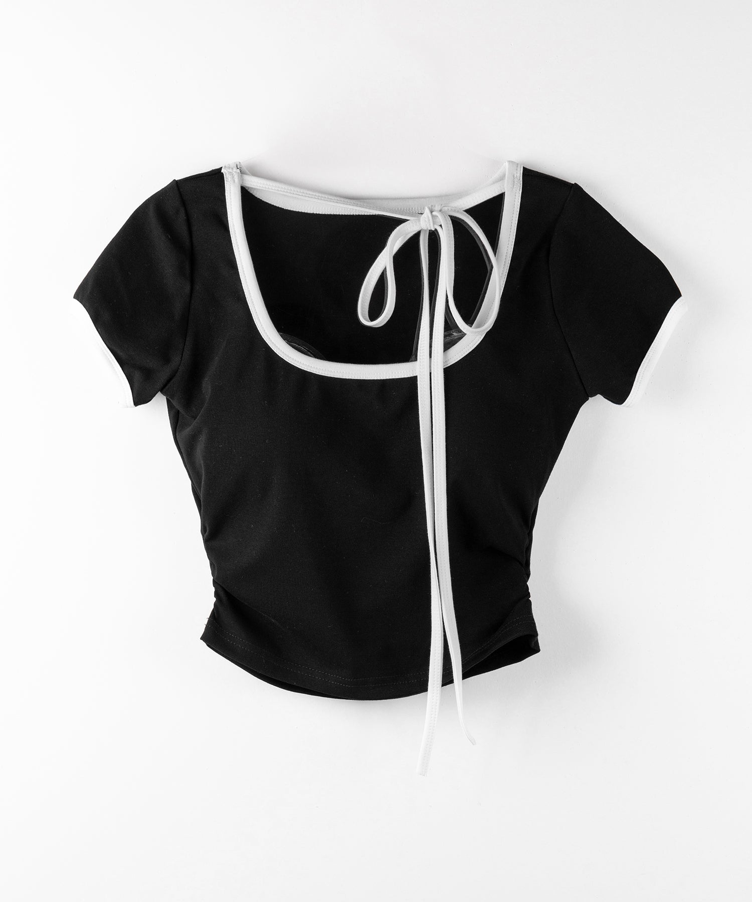 【 2WAY / 2color 】配色ネックリボンチョーカーパイピングTシャツ / bicolor neck ribbon choker piping T-shirt