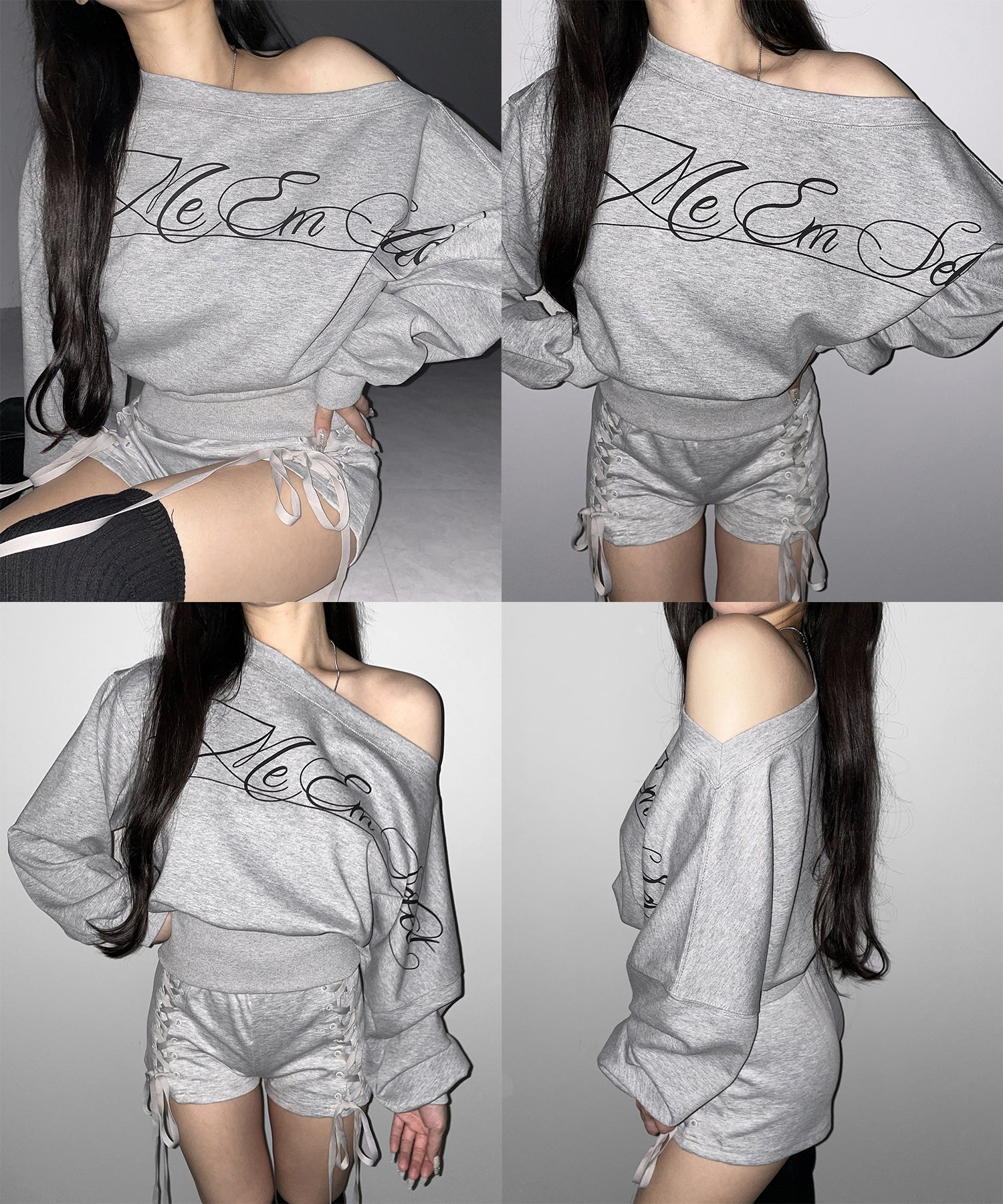 レタリングロゴワンショルショートスウェットライクトップス / lettering logo one-shoulder short sweatlike tops