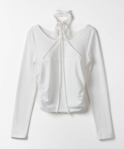 クロスストラップロングチョーカーリボントップス / cross strap long choker ribbon tops
