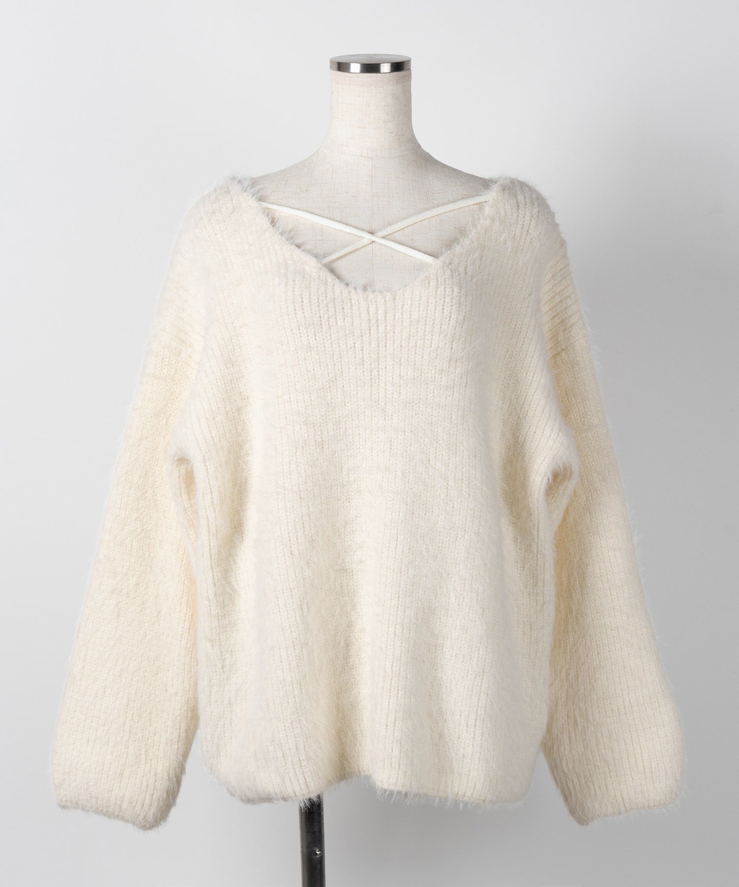 クロスストラップカットアウトルーズシャギーニット