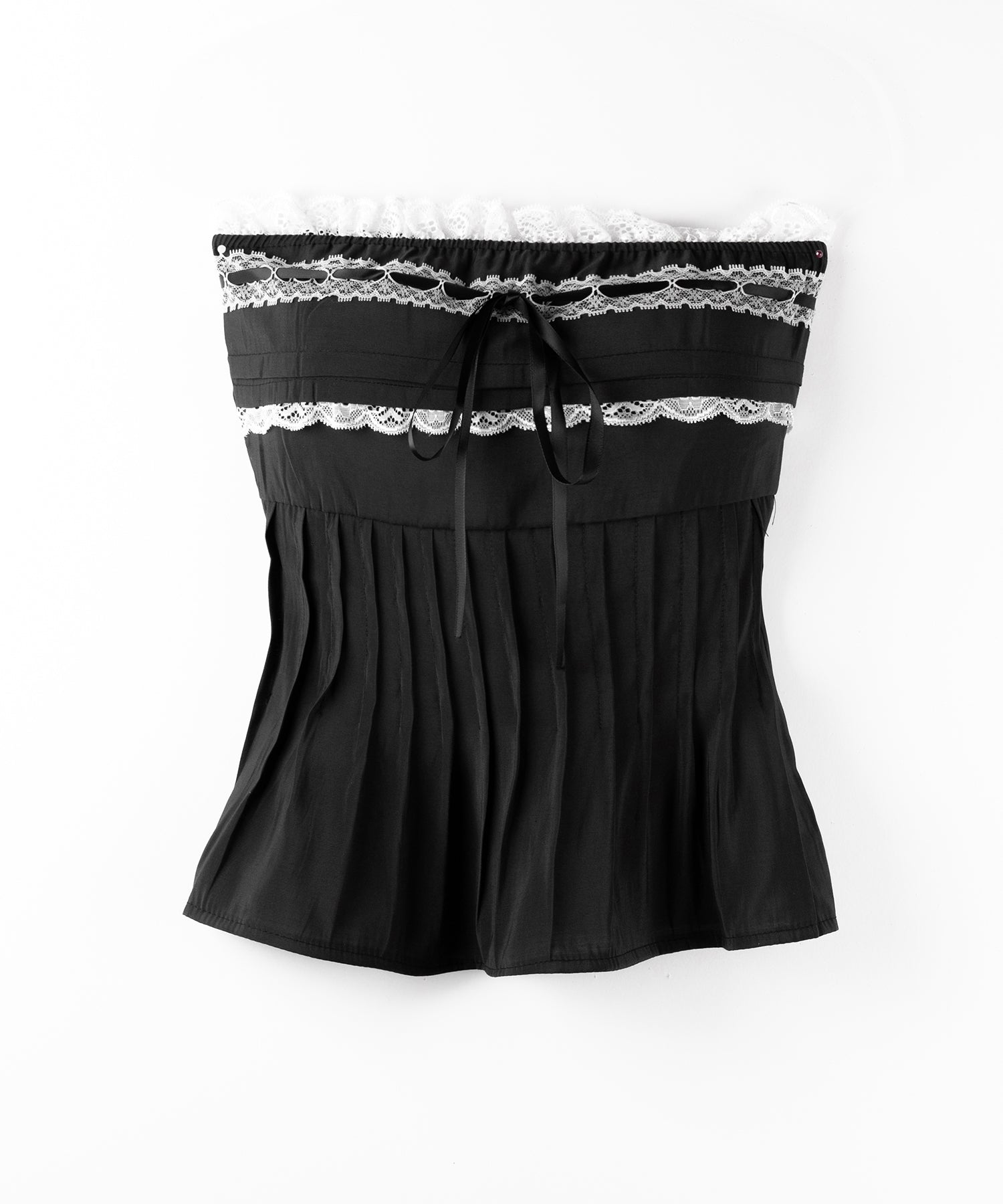 【 2color 】フロントリボンレースフレアベアトップ / front ribbon lace flare bare top