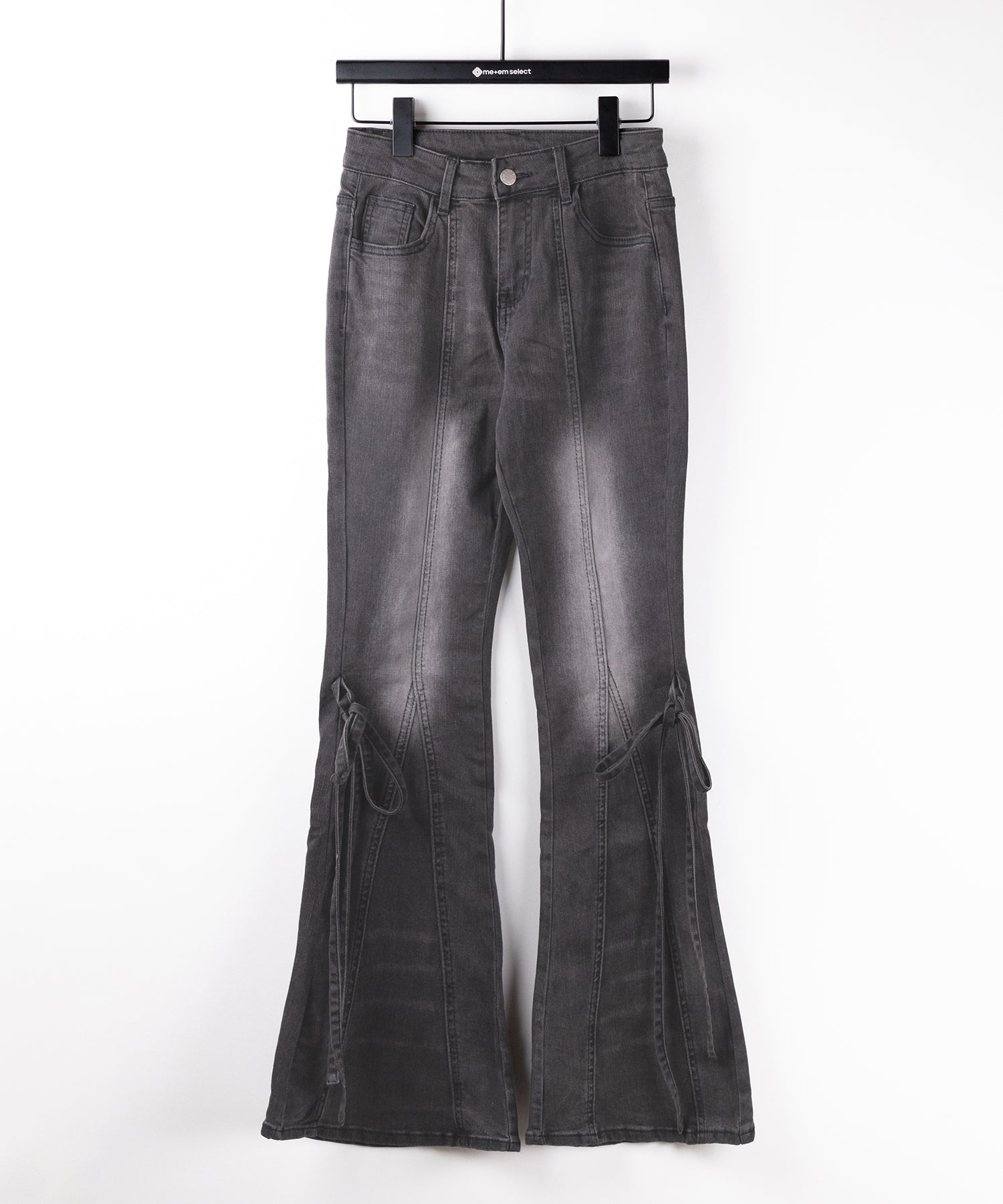 【 2color / 4size 】ストラップリボンヴィンテージストレッチフレアデニム / strap ribbon vintage stretch flare denim