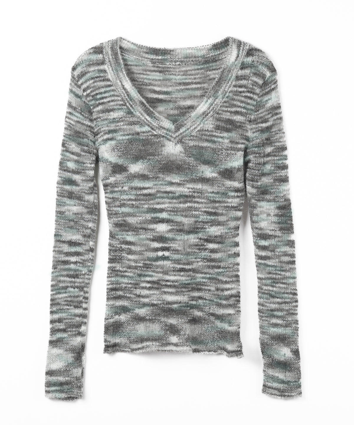 【 ワンショル可能な2WAY 】Vネックメランジスリムシアーニット / V-neck melange slim sheer knit