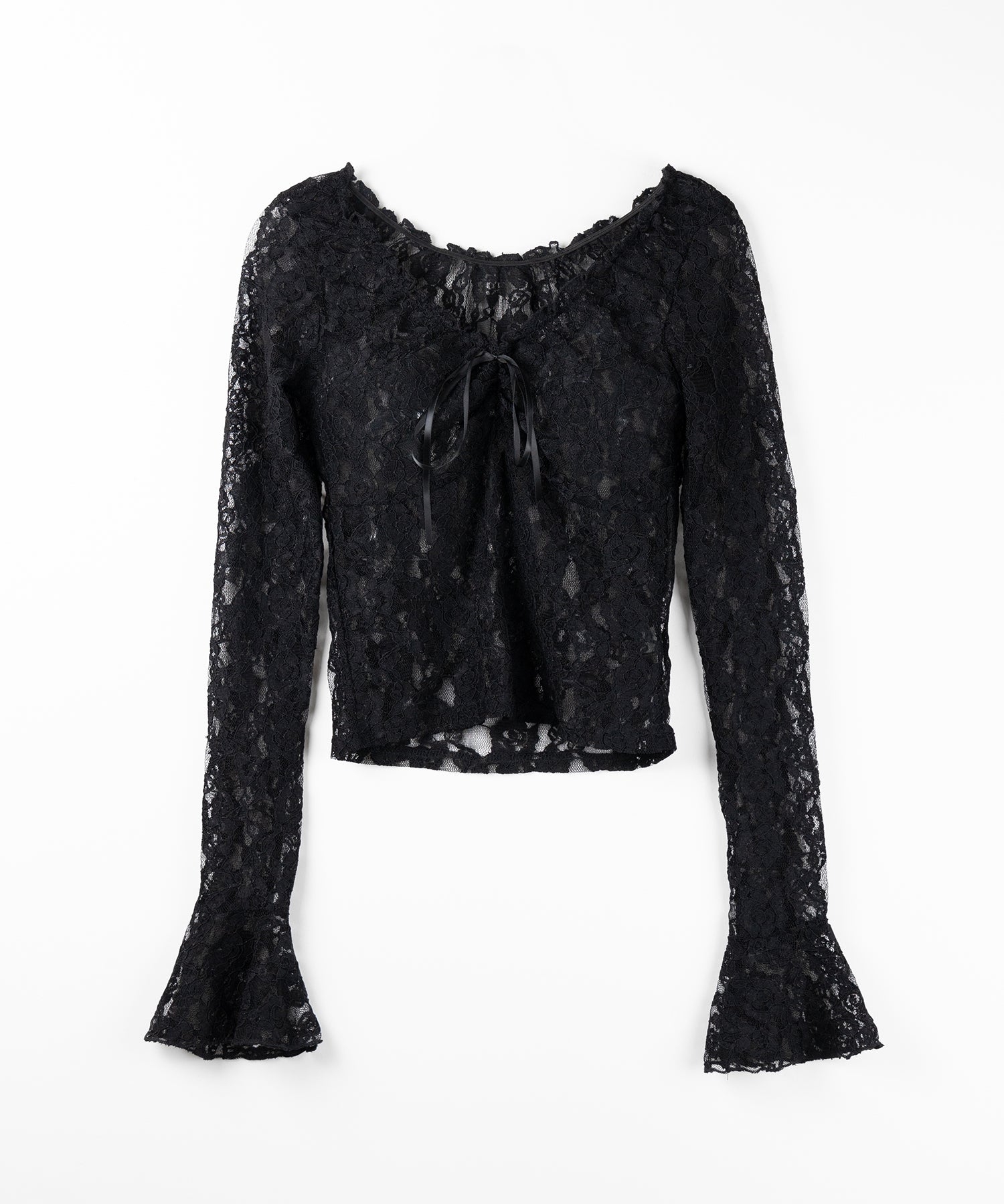 【2WAY 】フロントリボンオフショルスリムレーストップス / front ribbon off-shoulder slim lace tops
