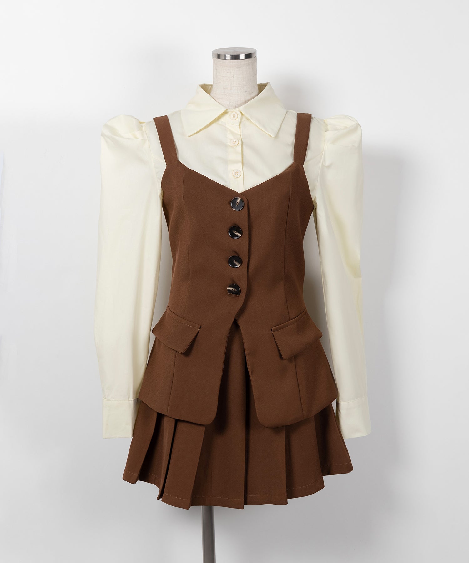 【 3点セットアップ 】ショートシャツ&プリーツミニスカート&キャミビスチェ SET
