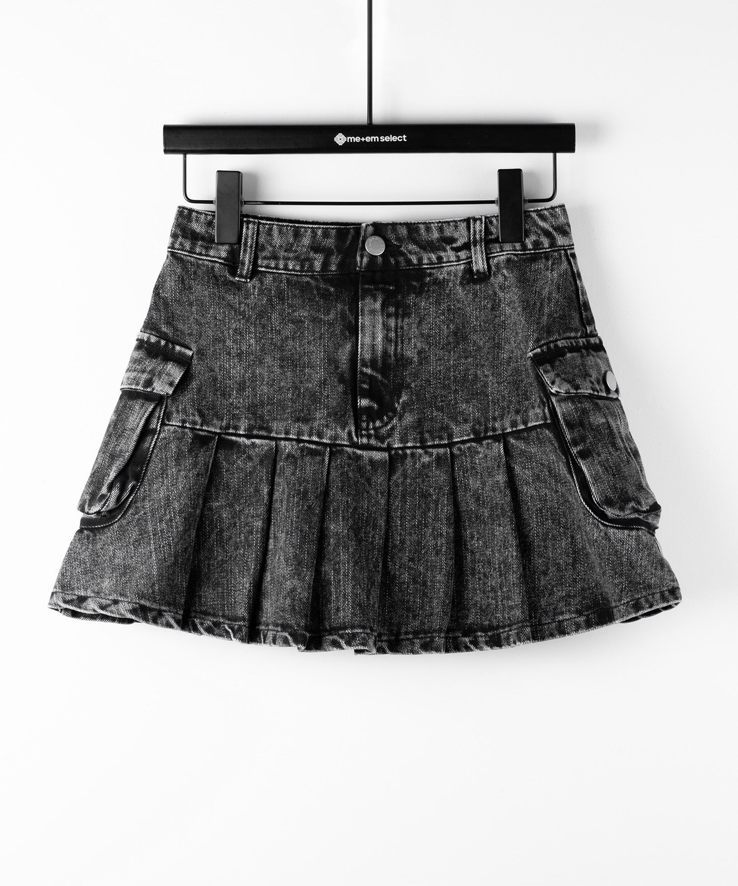 【 セットアップ着用可能 】ヴィンテージケミカルブリーチプリーツデニムミニスカート / vintage bleached pleated denim mini skirt