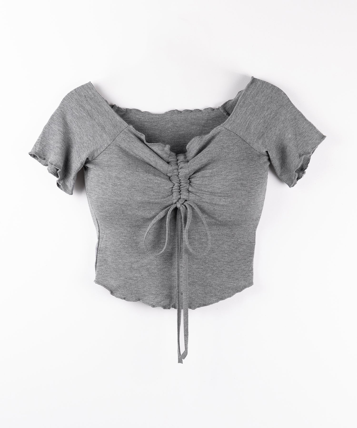 【 3color 】シャーリングリボンオフショルメローTシャツ / shirring ribbon off-shoulder mellow T-shirt