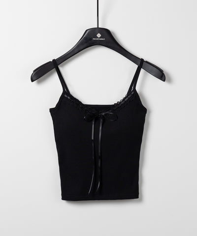 【 カップ付き 】サテンリボンレースリブキャミソール / satin ribbon lace lib camisole