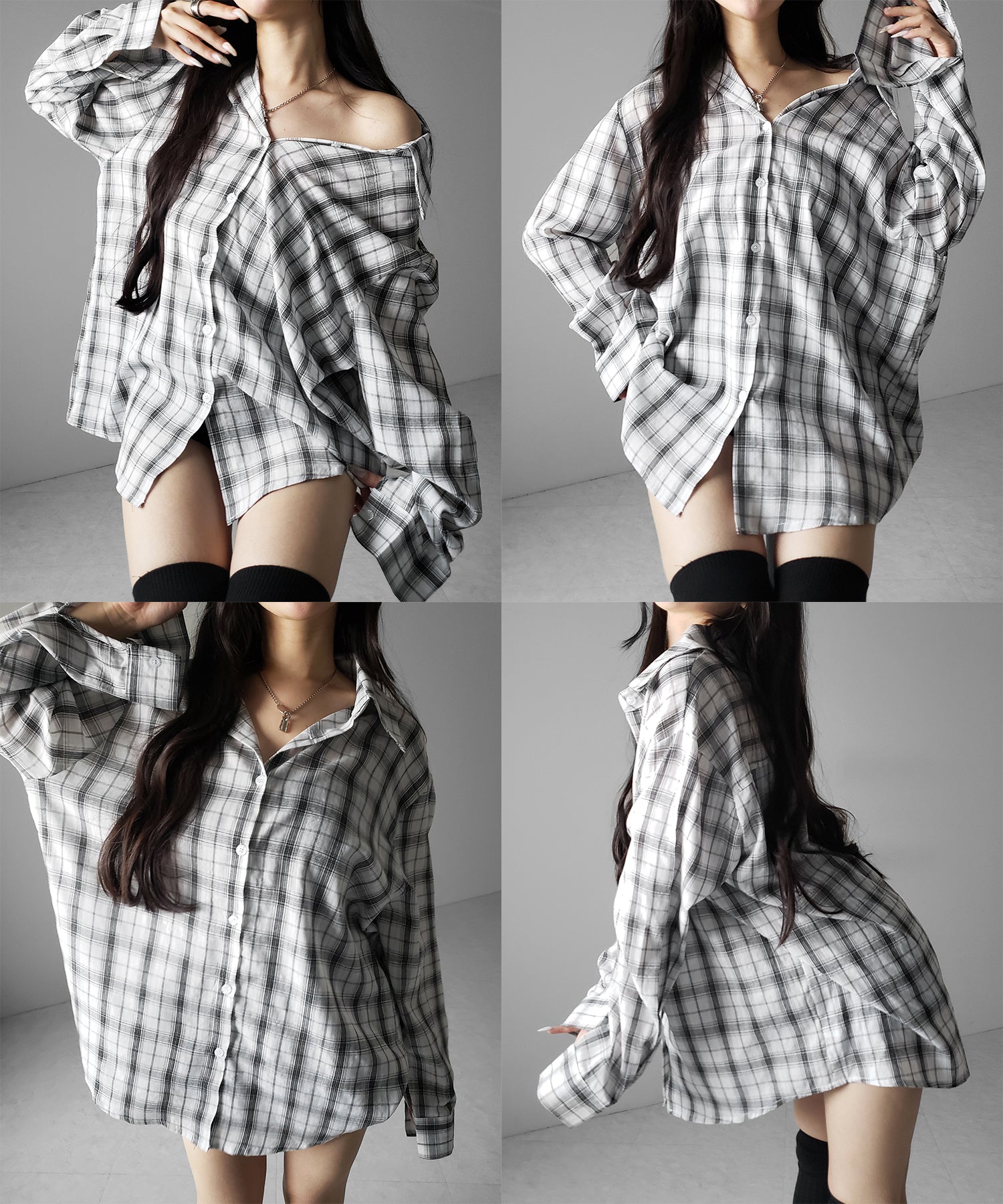 ビッグシルエットブラックシアーチェックシャツ / big silhouette black sheer check shirt