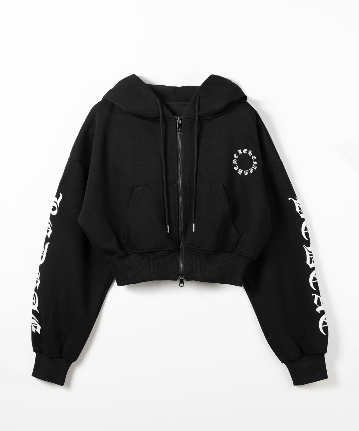 グランジロゴダブルジップショートパーカー / grunge logo double zip short hoodie